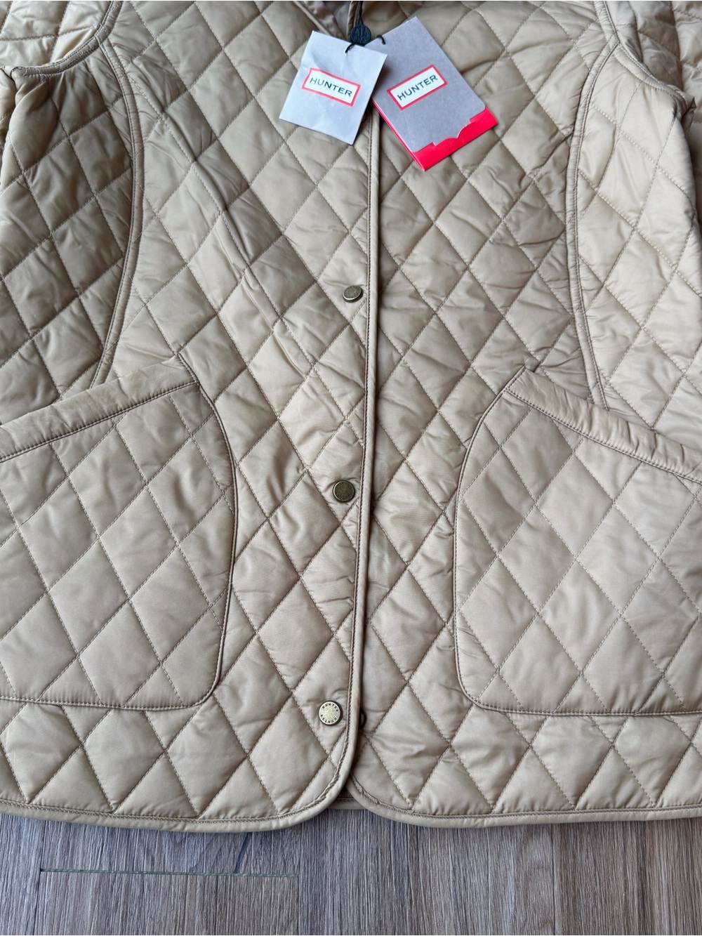 Hunter Quilted Beige Barn Jacket with Brown Corduroy Collar British Coat Brown - Picture 5 of 11